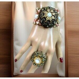 Sweet Romance USA Faux Mabe Victorian Revival 9-Strand Bracelet & Ring Set